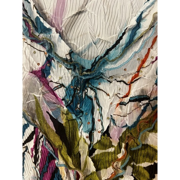 ALBERTO MAKALI Shirt Sz S Artsy Flowy Gauzey Colorful Pleated Art To Wear Spring - Picture 5 of 10